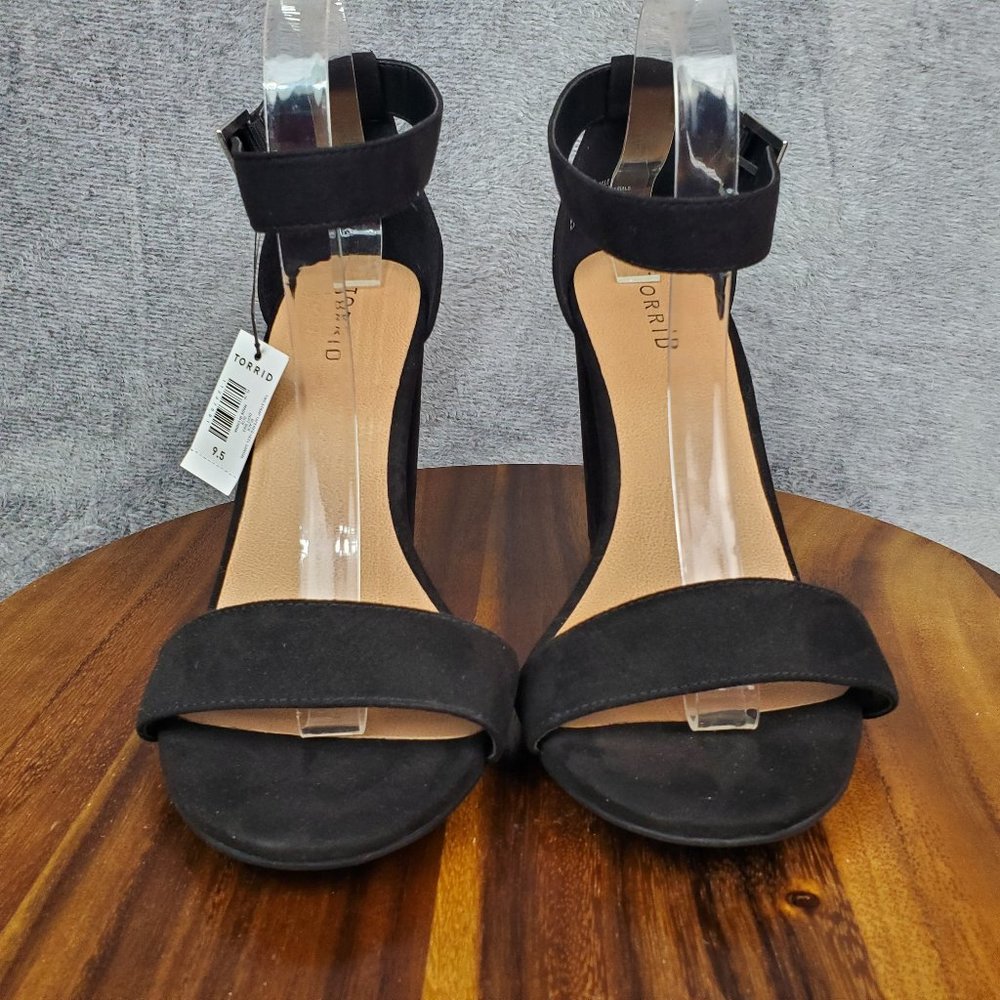 Torrid Heels Women's 9.5 WW Wide Black Two Strap Tapered Buckle Sandals - Picture 2 of 10